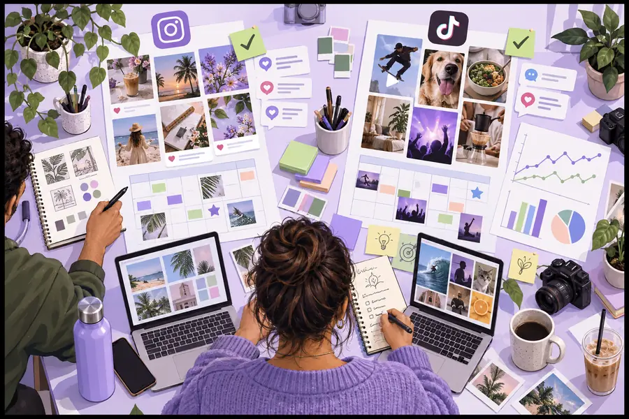 Ein geschäftiger Social-Media-Vergleichsarbeitsbereich